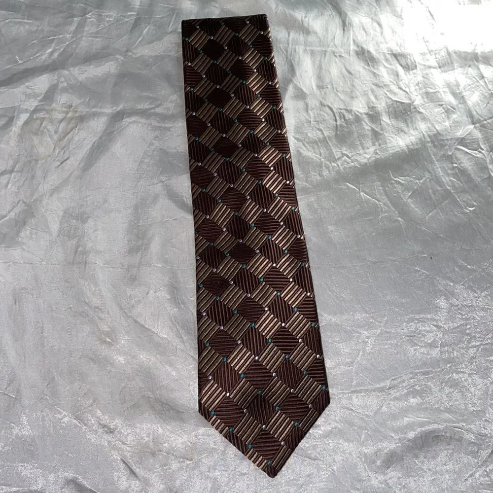 Private Stock brown &‎ tan diamonds silk tie